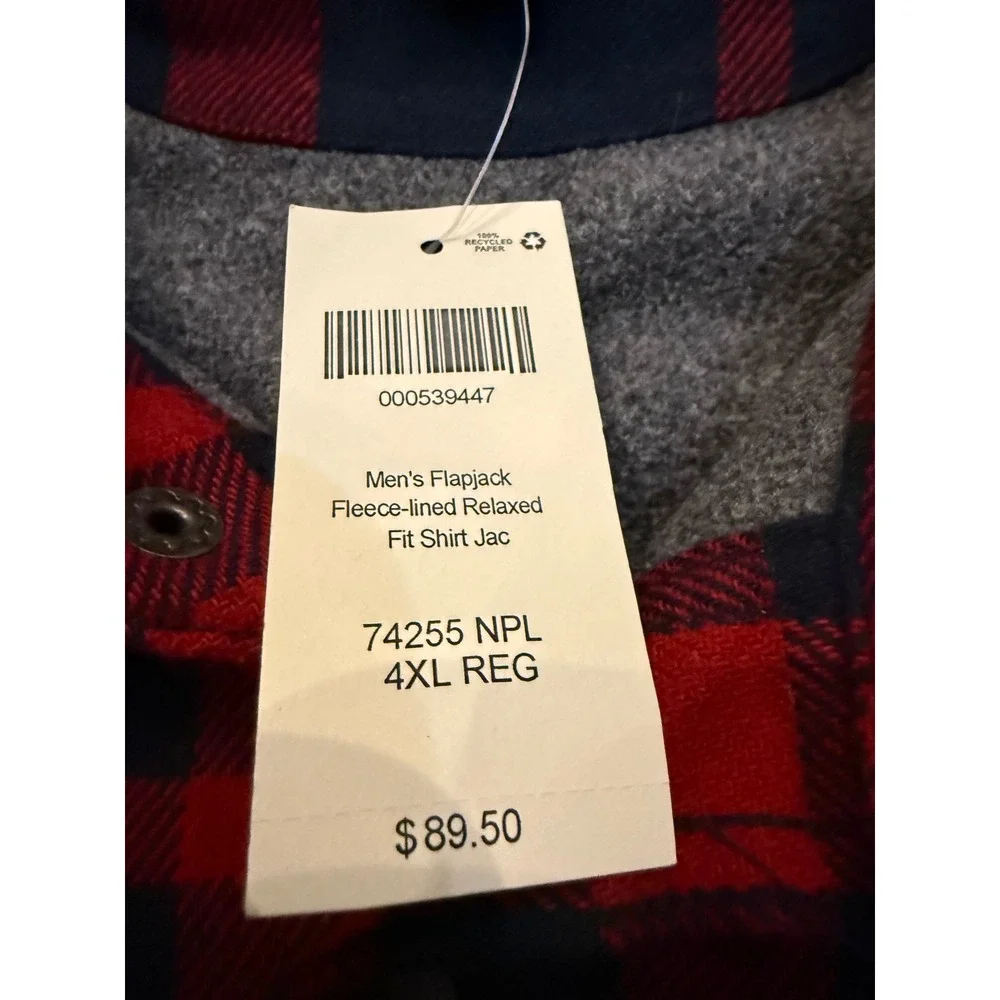 Duluth Trading Co Flapjack Fleece Lined Shirt Jac Red Navy Plaid 4XL 74255 NPL